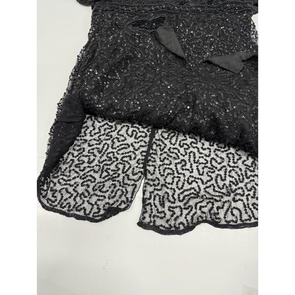 Vintage Lawrence Kazar Black Beaded Cocktail Formal Dress medium Silk - Picture 3 of 7